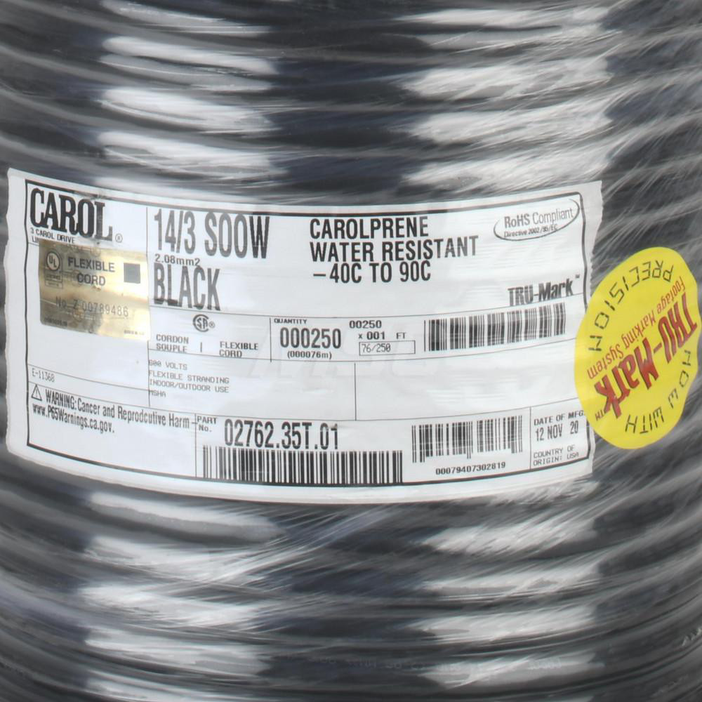 Value Collection 250', 14/3 Gauge/Conductors, Black Outdoor Extension Cord - BD-18738