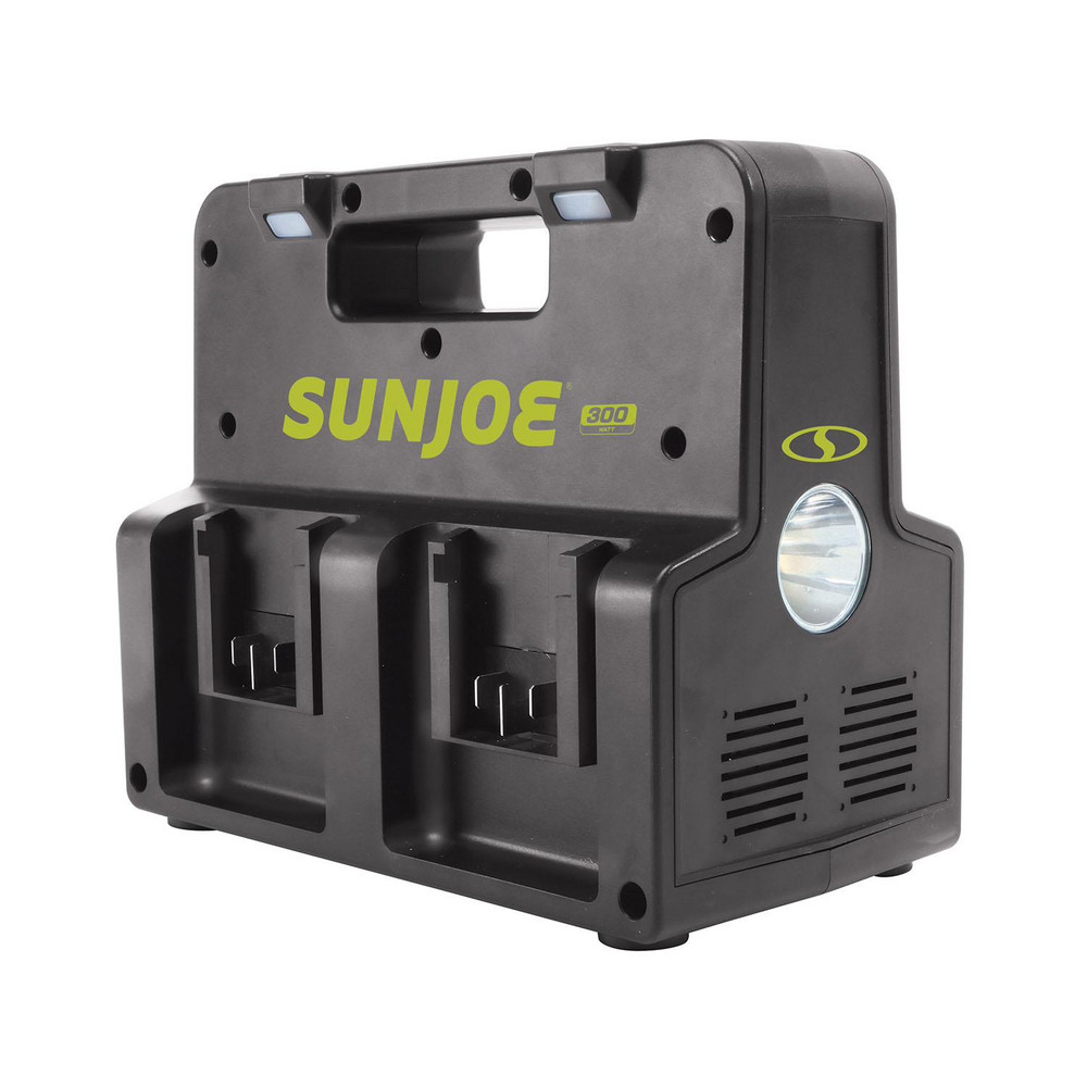 SnowJoe Designed as a portable inverter + charger works with the 24V iON+ System batteries (sold separately)Includes AC adapter chargerPortable power up to 300WEquipped with an AC outlet , USB-A + USB-C ports, and a 10 W wireless charging pad to charge personal electronicsOnboard 3W spotlight + 1W LED reading lights - 24V-300WI