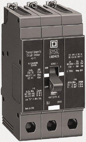 Square D Circuit Breakers; Circuit Breaker Type: Miniature Circuit Breaker; Milliamperage (mA): 70 A; 70; Number of Poles: 3; Tripping Mechanism: Thermal-Magnetic; Mounting Type: Bolt-On; Voltage: 600 V; Overall Depth: 4.0500 in; Overall Height: 5.6600 in; Overall Depth (Inch): 4.0500 in - EGB36070