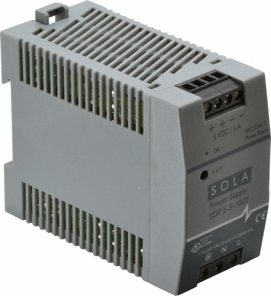 Sola/Hevi-Duty 100 Watt, 5 Amp, 264 VAC, 375 VDC Input, 5 to 6 VDC Output, DIN Rail Power Supply - SDP5-5-100T