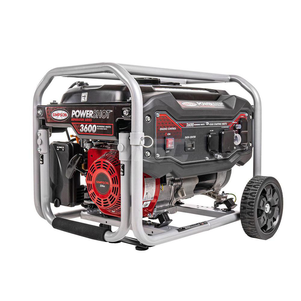 Simpson Portable Power Generator: Gasoline, 3,600W, 8 h, Recoil - 70068
