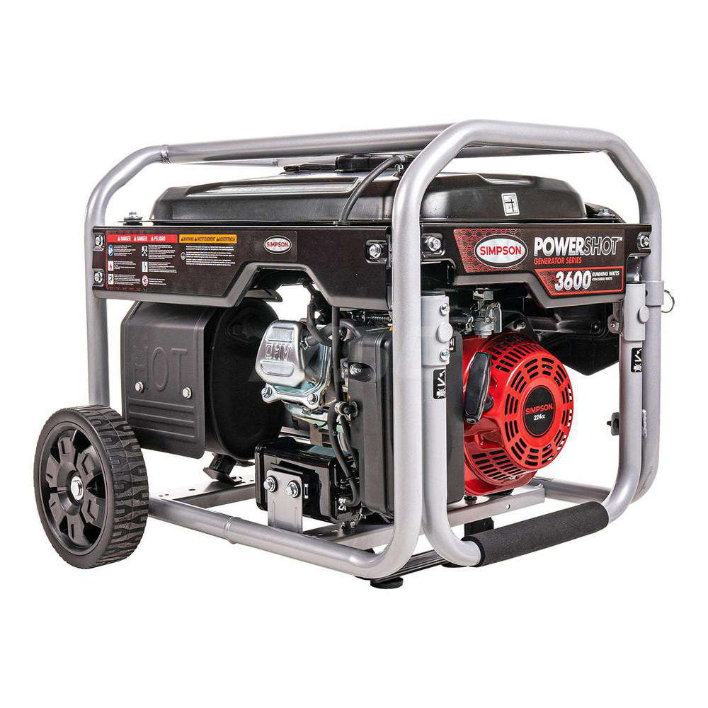 Simpson Portable Power Generator: Gasoline, 3,600W, 8 h, Recoil - 70068