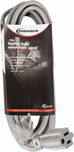 innovera 15', 14/2 Gauge/Conductors, Gray Indoor Extension Cord - IVR72215