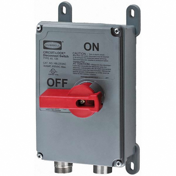 Hubbell Wiring Device-Kellems Cam & Disconnect Switch: Enclosed, 30 Amp, 600VAC, 1 Phase - HBLDS3RCP