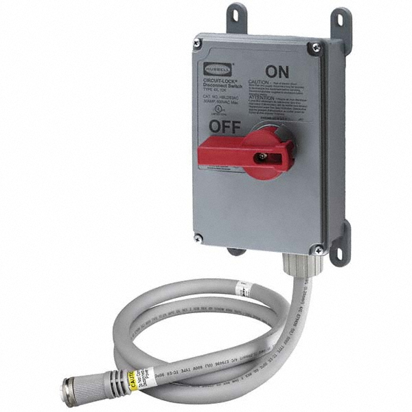 Hubbell Wiring Device-Kellems Cam & Disconnect Switch: Enclosed, 30 Amp, 600VAC, 1 Phase - HBLDS3RCP