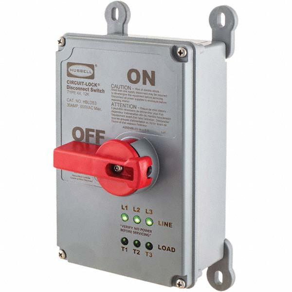 Hubbell Wiring Device-Kellems Cam & Disconnect Switch: Enclosed, 30 Amp, 600VAC, 3 Phase - HBLDS3PAC