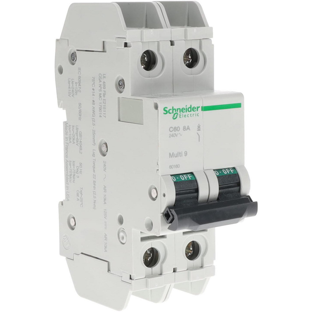 Schneider Electric 8 Amp, 125 VDC, 240 VAC, 60 VDC, 1 Pole, DIN Rail Mount, Fixed Mount Miniature Circuit Breaker - 60160