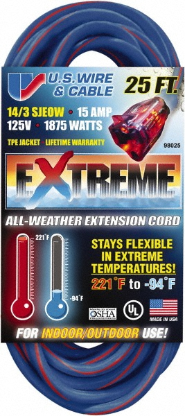 Value Collection 100', 12/3 Gauge/Conductors, Blue/Pink Indoor & Outdoor Extension Cord - 99100