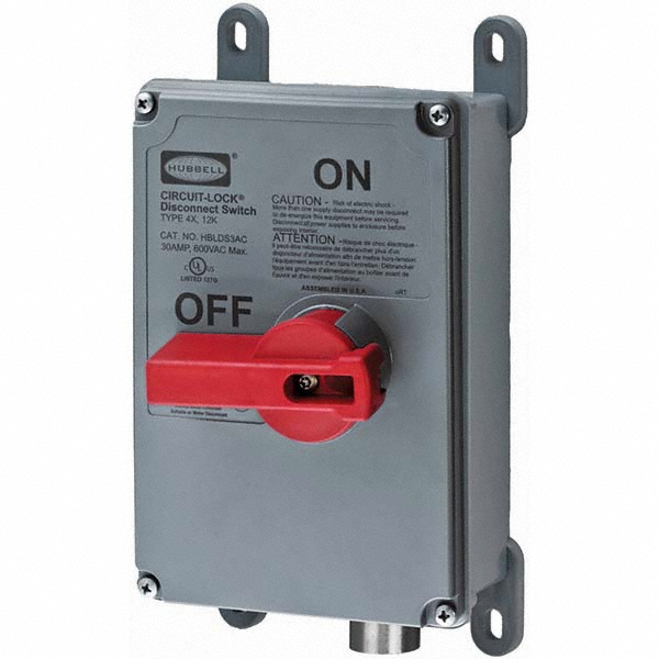 Hubbell Wiring Device-Kellems Cam & Disconnect Switch: Enclosed, 30 Amp, 600VAC, 3 Phase - HBLDS3MQR