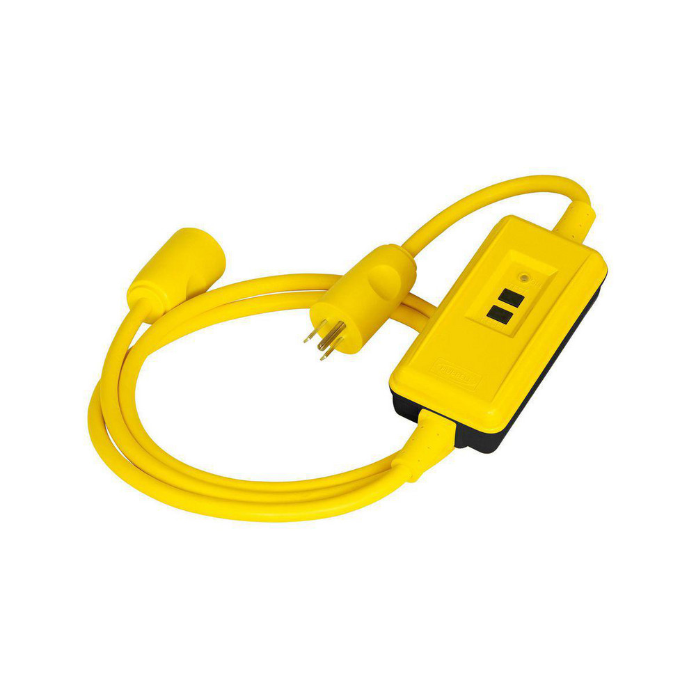 Hubbell Wiring Device-Kellems Power Protection Products, GFCI Linecords, Commercial, Auto Set, 15A 120V AC, 5-15R, 15' Cord Length, 4- 6 mA Trip Level, Yellow - GFPSTOEMA