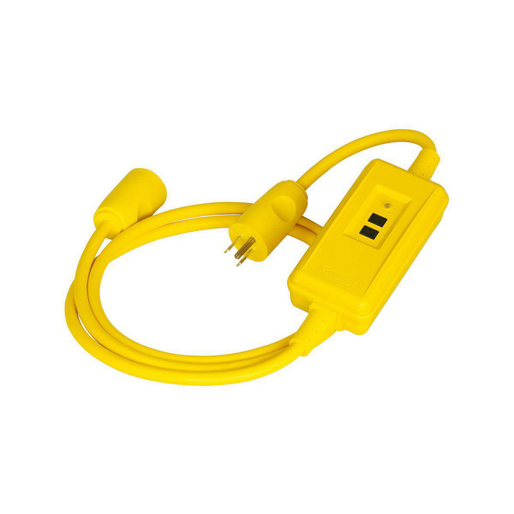 Hubbell Wiring Device-Kellems Power Protection Products, GFCI Linecords, Commercial, Auto Set, 15A 120V AC, 5-15R, 15' Cord Length, 4- 6 mA Trip Level, Yellow - GFPSTOEMA