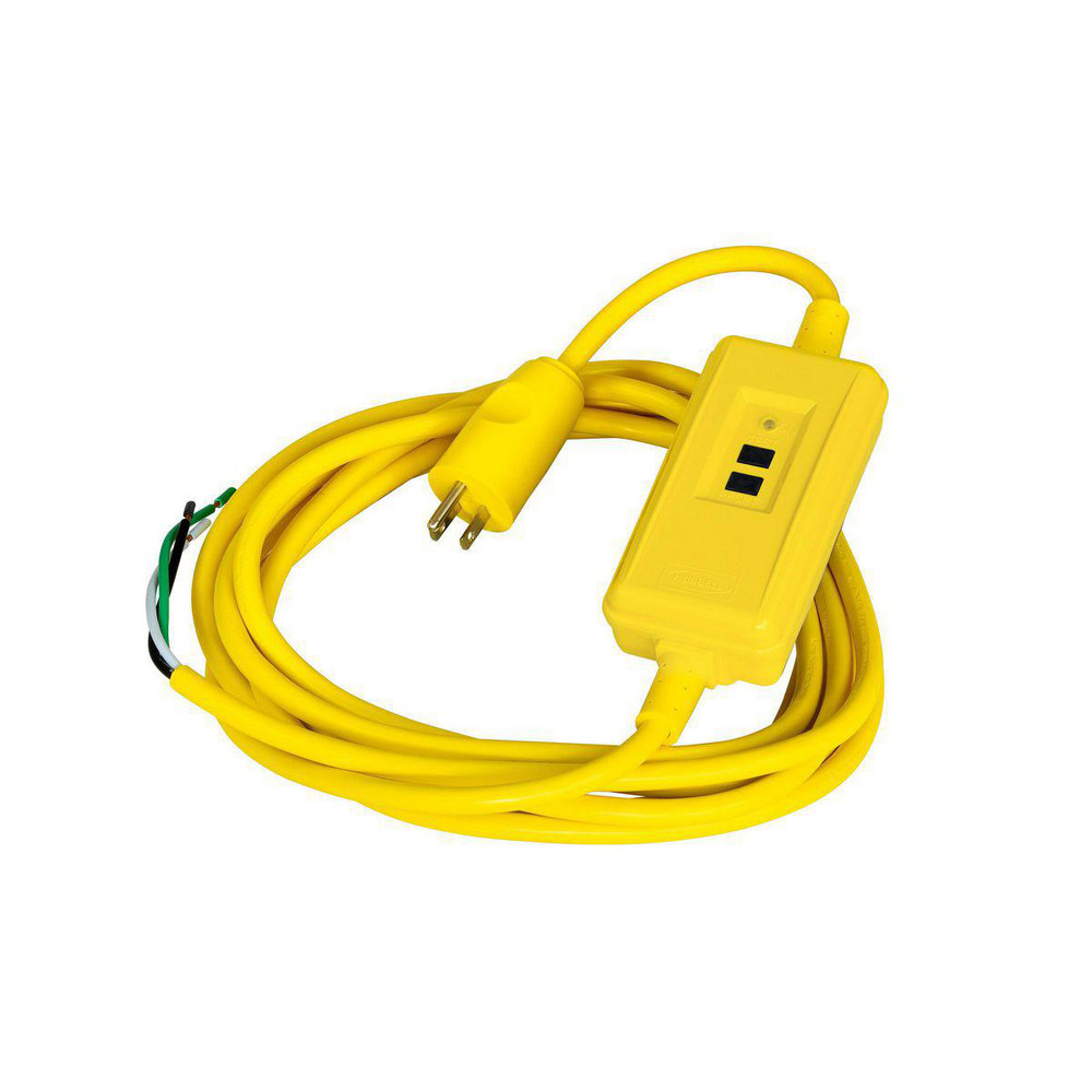Hubbell Wiring Device-Kellems Power Protection Products, GFCI Linecords, Commercial, Auto Set, 15A 120V AC, 5-15R, 15' Cord Length, 4- 6 mA Trip Level, Yellow - GFPSTOEMA