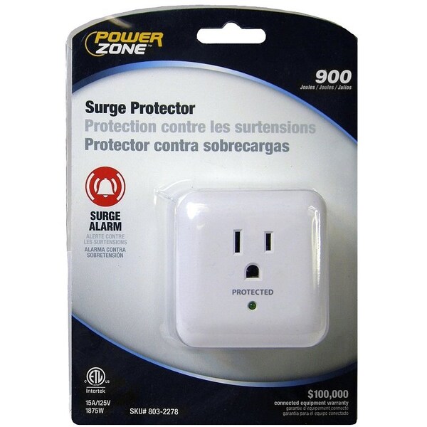 Powerzone Surge Protector Power Strip, 125 V, 15 A, 1-Outlet, 900 Joules Energy, White - OR802105