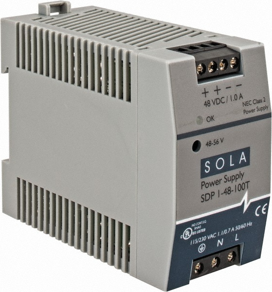 Sola/Hevi-Duty 100 Watt, 1 Amp, 264 VAC, 375 VDC Input, 48 to 56 VDC Output, DIN Rail Power Supply - SDP1-48-100T