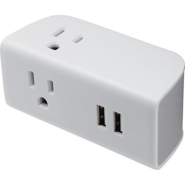 Powerzone Outlet Tap, 2.4 A, 2-USB Port, 3-Outlet, White - ORPBU069