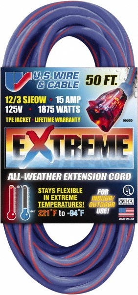 Value Collection 50', 14/3 Gauge/Conductors, Yellow Outdoor Extension Cord - ECPL 511730