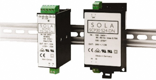 Sola/Hevi-Duty 30 Watt, 1.20 Amp, 264 VAC, 375 VDC Input, +12/ to 12 VDC Output, DIN Rail Power Supply - SCP30D12B-DN
