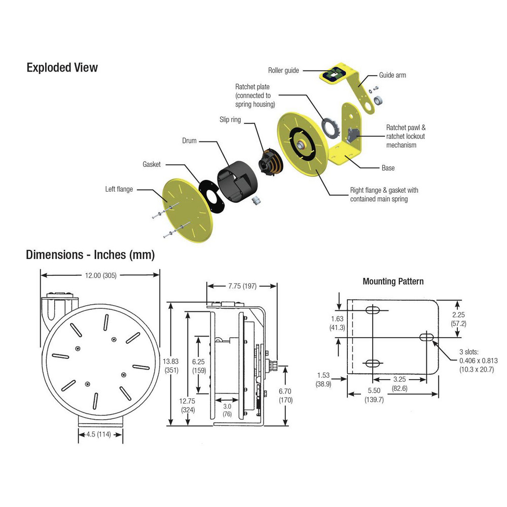 Conductix Cord & Cable Reel: 16 AWG, 25' Long, Bare End - 121160302511