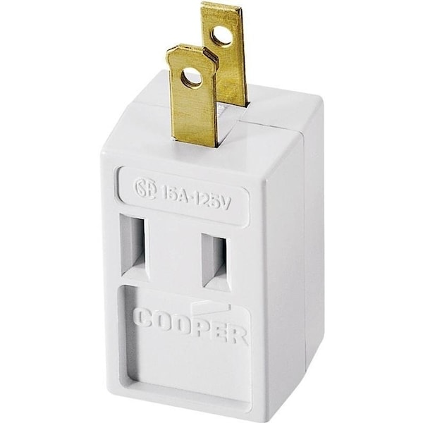 Eaton Wiring Devices Outlet Adapter, 2 -Pole, 15 A, 125 V, 3 -Outlet, NEMA: NEMA 1-15R, White - 4400W-BOX