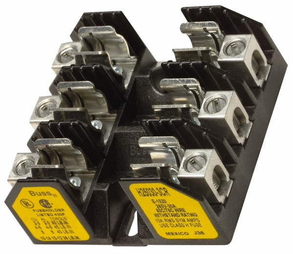 Ferraz Shawmut 3 Pole, 6 to 2/0 AWG, 250/600 VAC/VDC, 100 Amp, DIN Rail Mount, Screw Mount Fuse Block - 61038