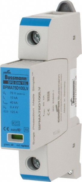 Cooper Bussmann 1 Pole, 1 Phase, 20 kA Nominal Current, 90mm Long x 18mm Wide x 65mm Deep, Thermoplastic Hardwired Surge Protector - BPM600UL