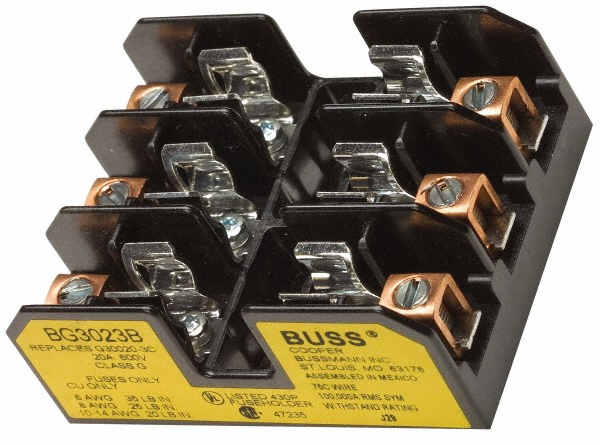 Ferraz Shawmut 2 Pole, 14 to 6 AWG, 600 VAC/VDC, 30 Amp, DIN Rail Mount, Screw Mount Fuse Block - 30352