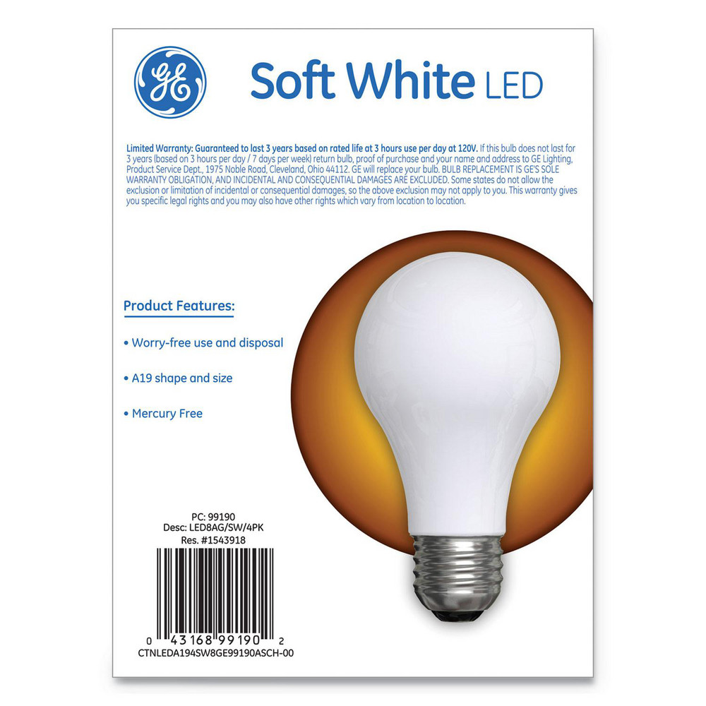 General Electric LED Lamp: Residential & Office, A19, 60.000W, Medium Screw Base - GEL99190