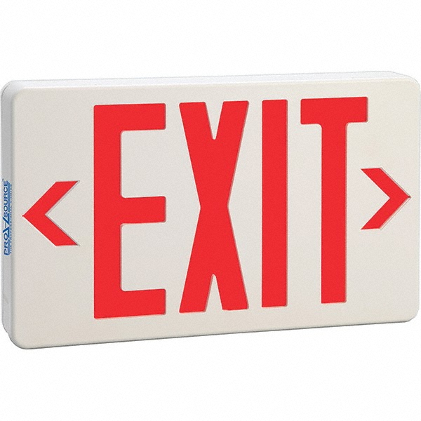 PRO-SOURCE Illuminated Exit Signs: Number of Faces: 1; Light Technology: LED; Letter Color: Red; Mount Type: Universal; Housing Material: ABS; Housing Color: White - GX-200NSR