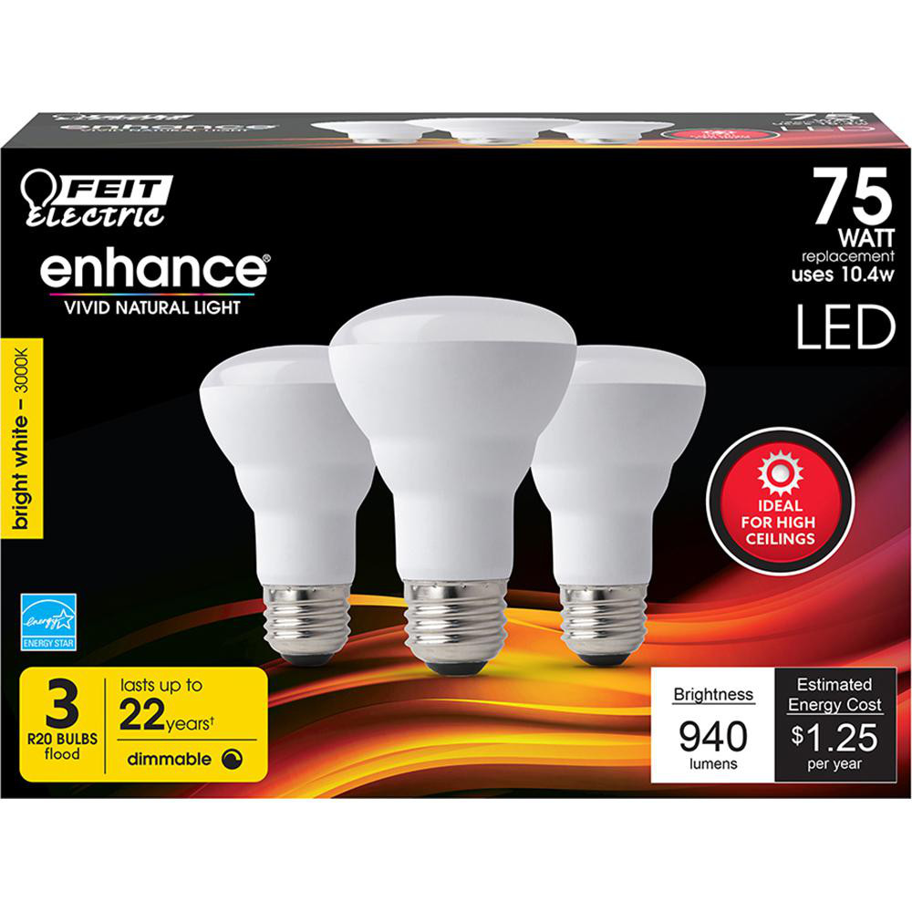 Feit Electric LED Lamp: Office, Commercial, Residential & Flood, R20, Medium Screw Base - R20DM75/930CA/3