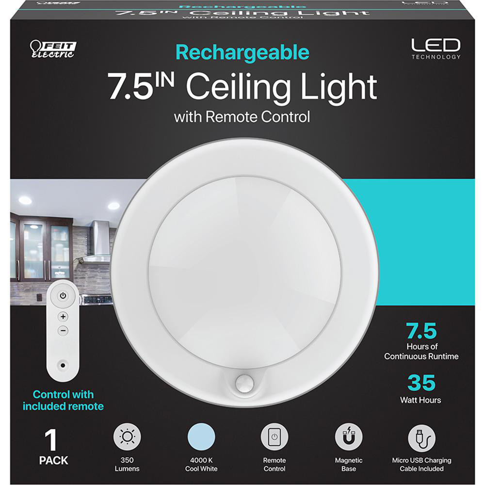 Feit Electric Flat Panel Light Fixtures: Lamp Type: LED; Fixture Color: White; Fixture Shape: Roundback; Lumens: 350; Mounting Location: Ceiling Mount; Recommended Environment: Indoor - CM7.5/840/35/BA