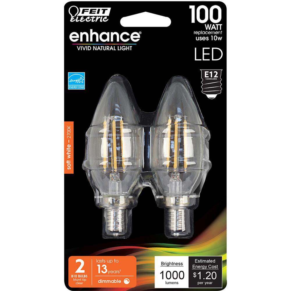 Feit Electric LED Lamp: Office, Commercial, Residential & Decorative, B10, Candelabra Screw Base - BPCTC100/927LED