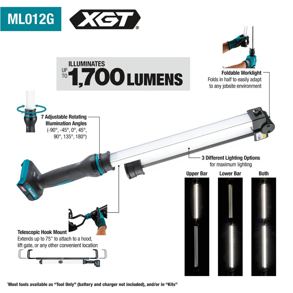 Makita Portable Work Lights: Portable Type: Horizontal Mount, Stand, Hook, Vertical Mount, Clamp Mount; Light Technology: LED; Lamp Type: LED - ML012G