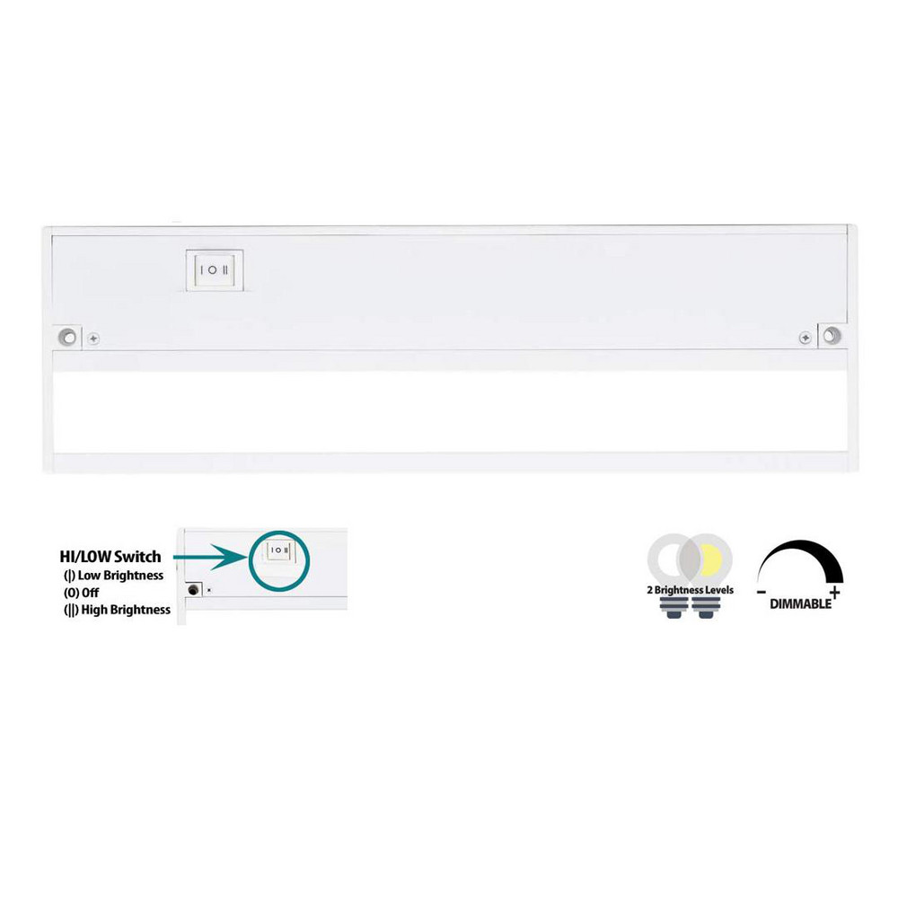 Radionic Hi-Tech Undercabinet Light Fixtures; Lamp Type: Integrated LED; LED; Number of Lamps: 1; Overall Length (Feet): 12.00; 12 in; Overall Width: 4; Lumens: 450; Wattage: 6.000; 6.0; Overall Height: 1.00; Voltage: 120 VAC; 120.00; Dimmable: Yes; Overall Width (Inch): 4; Overall Height (Decimal Inch): 1.00 - UC12-1K-HL-D