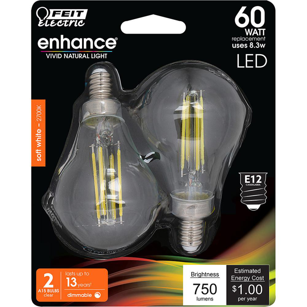 Feit Electric LED Lamp: Office, Commercial, Residential & Decorative, A15, Candelabra Screw Base - BPA1560C927CAFI