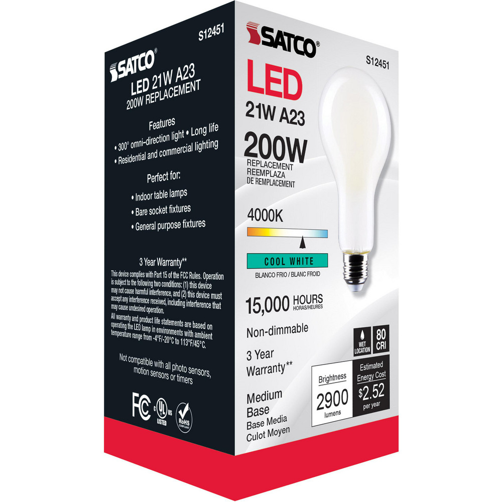 Value Collection LED Lamp: Commercial, Decorative, Industrial, Office & Residential, A23, 21.000W, Medium Screw Base - S12451