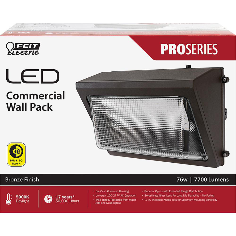 Feit Electric Wall Pack Light Fixtures: Lamp Technology: LED; Light Distribution Shape: Type I; Ip Rating: IP65; Voltage: 120.00 - S15CWPK/850/BZ/