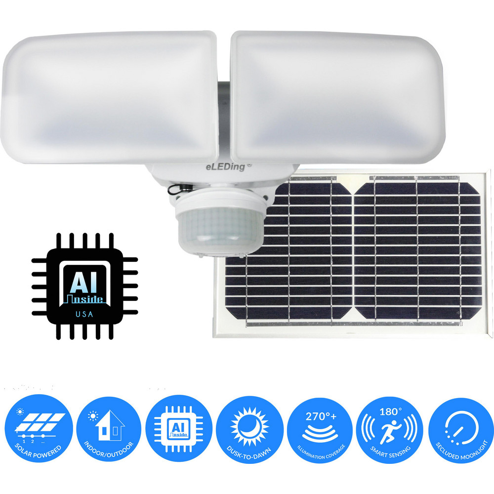 eLEDing Floodlight Fixtures: Mounting Type: Wall; Housing Color: White; Lumens: 1200; Housing Material: Polycarbonate; Lamp Type: Solar, LED - EE828WAI