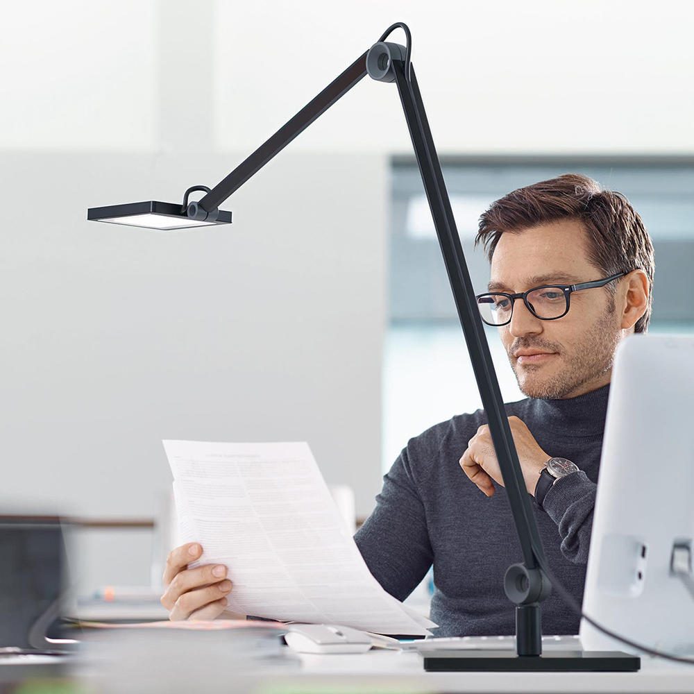Waldmann Lighting Task Light: LED, 31.5" Reach, Articulated Arm, Base, Black - FTL108B30WB