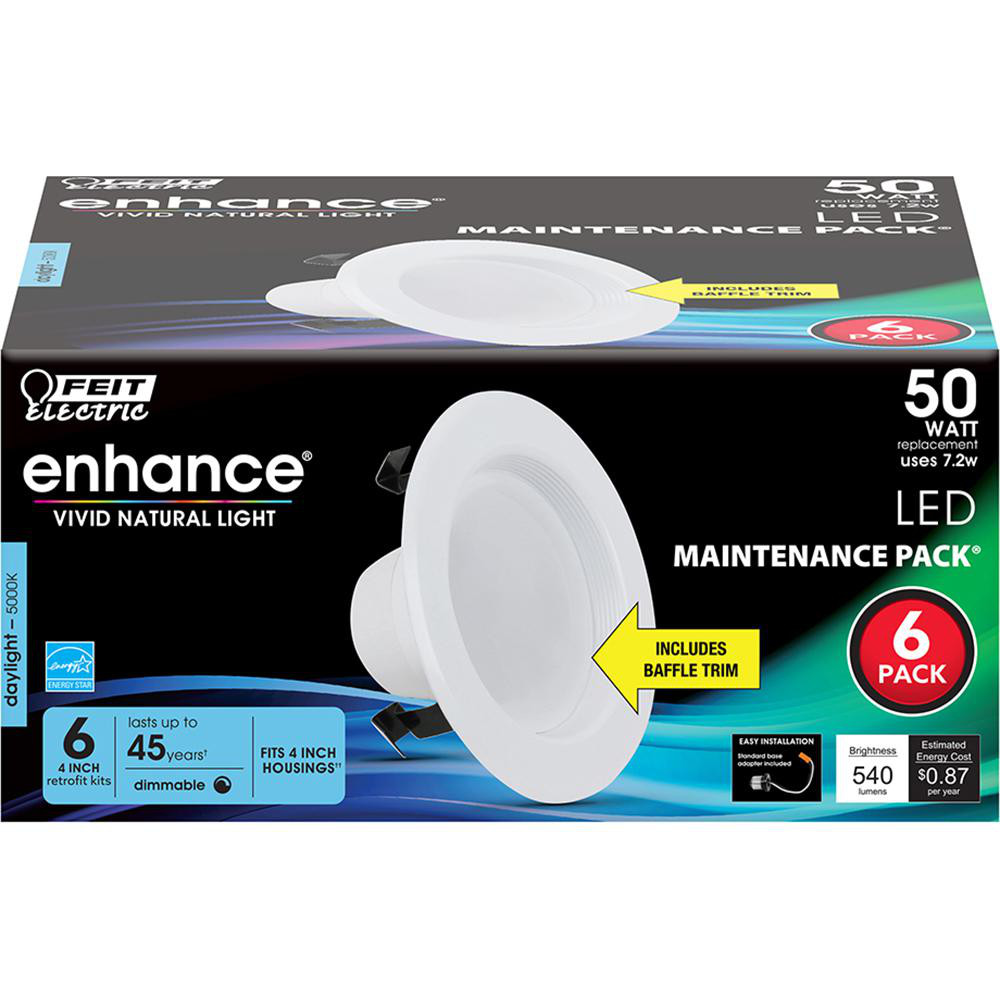 Feit Electric Downlights: Overall Width/Diameter (Decimal Inch): 5; Ceiling Type: Recessed Ceiling; Nominal Aperture Size: 3.3 in; Housing Type: Aluminum - LEDR4B/950CA/MP