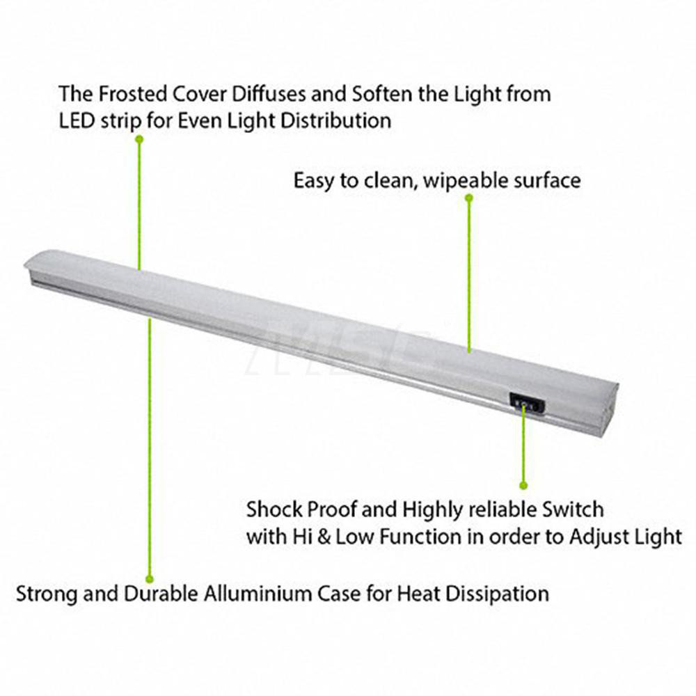 Radionic Hi-Tech Undercabinet Light Fixtures; Lamp Type: Integrated LED; LED; Number of Lamps: 1; Overall Length (Feet): 19 in; 19.00; Overall Width: 2; Lumens: 436; Wattage: 6.300; 6.3; Overall Height: 1.00; Voltage: 120 VAC; 120.00; Dimmable: No; Overall Width (Inch): 2; Overall Height (Decimal Inch): 1.00 - ZX515-HL-WW-9