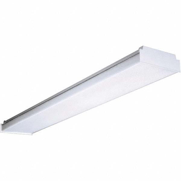 Hubbell Lighting Wraparound Light Fixtures; Lamp Type: LED; Mounting Type: Screw Mount; Number of Lamps Required: 0; Recommended Environment: Indoor; Overall Length (Feet): 4.00 ft; Overall Width: 8.3100 in; Overall Height: 2.8100 in; Lens Features: Frosted Prismatic; Lumens: 5700 lm; Housing Color: White - 93088140