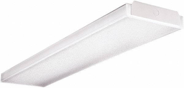 Hubbell Lighting Wraparound Light Fixtures; Lamp Type: LED; Mounting Type: Screw Mount; Number of Lamps Required: 0; Recommended Environment: Indoor; Overall Length (Feet): 4.00 ft; Overall Width: 8.3100 in; Overall Height: 2.8100 in; Lens Features: Frosted Prismatic; Lumens: 5700 lm; Housing Color: White - 93088140