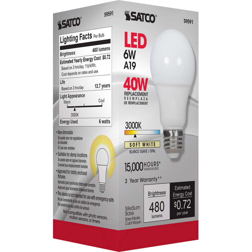 Value Collection LED Lamp: Commercial, Decorative, Industrial, Office & Residential, A19, 6.000W, Medium Screw Base - S9591