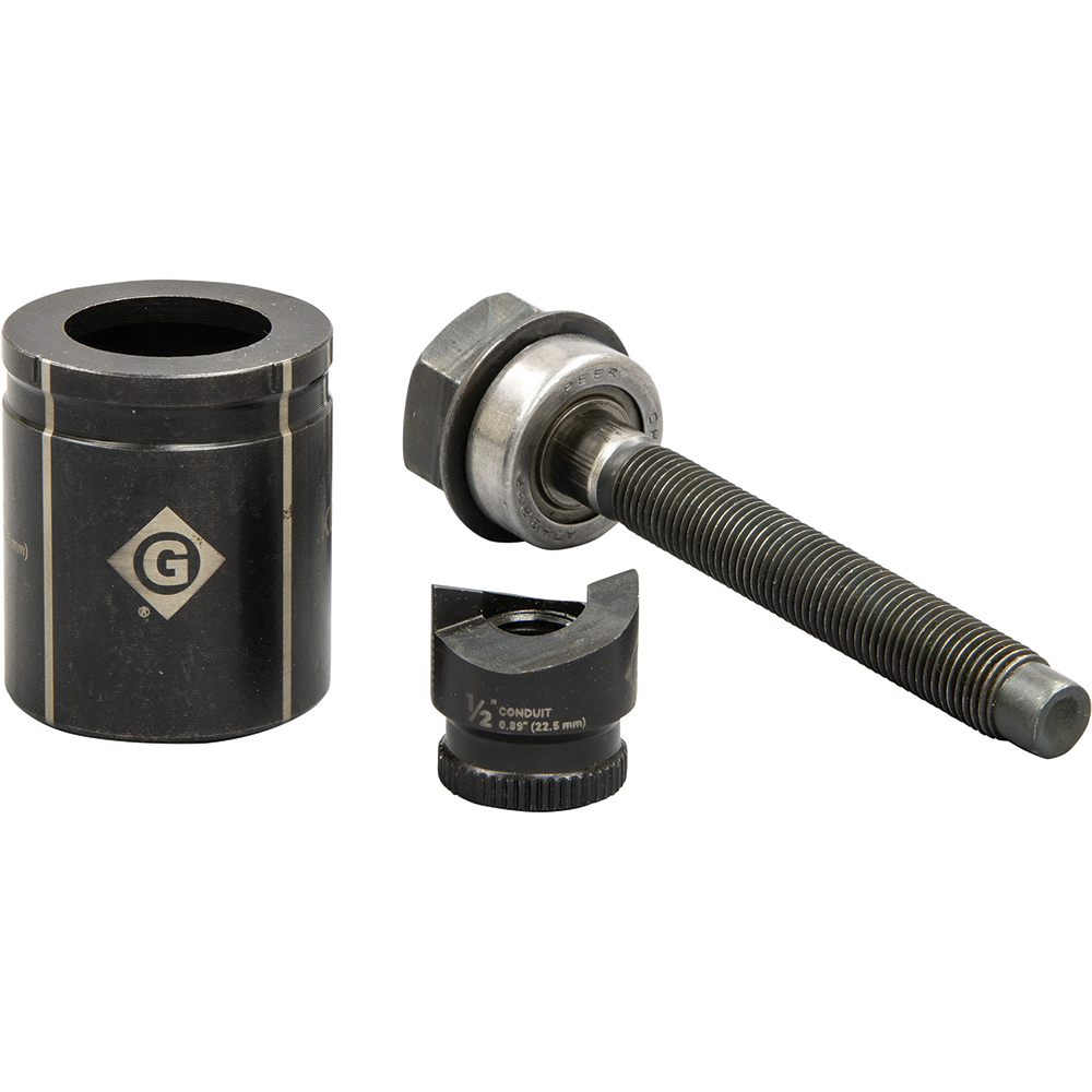 Greenlee Complete Punch Units; Punch Shape: Round; Punch Type: Knockout; Operating Method: Manual; Punch Hole Dia/Width: 0.8900 in; Punch Hole Dia (mm): 22-1/2; Punch Hole Dia (Decimal Inch): 0.8900; Punch Hole Width (Decimal Inch): 0.8900 in; Punch Material: Steel - K2BB-1/2