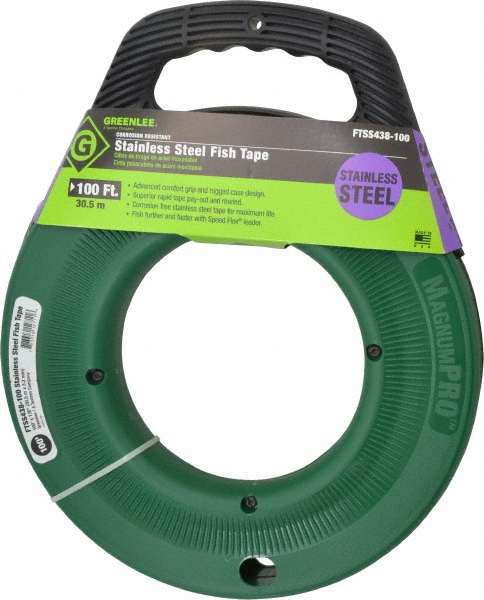 Greenlee 100 Ft. Long x 1/8 Inch Wide, 0.045 Inch Thick, Stainless Steel Fish Tape - FTSS438-100