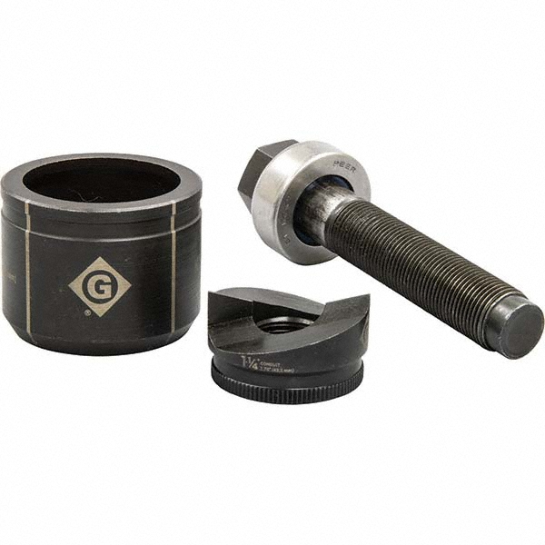 Greenlee Complete Punch Units; Punch Shape: Round; Punch Type: Knockout; Operating Method: Manual; Punch Hole Dia/Width: 3.5400 in; Punch Hole Dia (Decimal Inch): 3.5400; Punch Hole Width (Decimal Inch): 3.5400 in; Punch Material: Steel; Maximum Capacity Mild Steel (Gauge): 10; Includes: Punch - K3BB-3