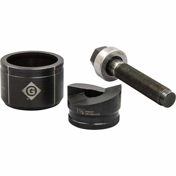 Greenlee Complete Punch Units; Punch Shape: Round; Punch Type: Knockout; Operating Method: Manual; Punch Hole Dia/Width: 1.3600 in; Punch Hole Dia (Decimal Inch): 1.3600; Punch Hole Width (Decimal Inch): 1.3600 in; Punch Material: Steel; Maximum Capacity Mild Steel (Gauge): 10; Includes: Punch - K2BB-1