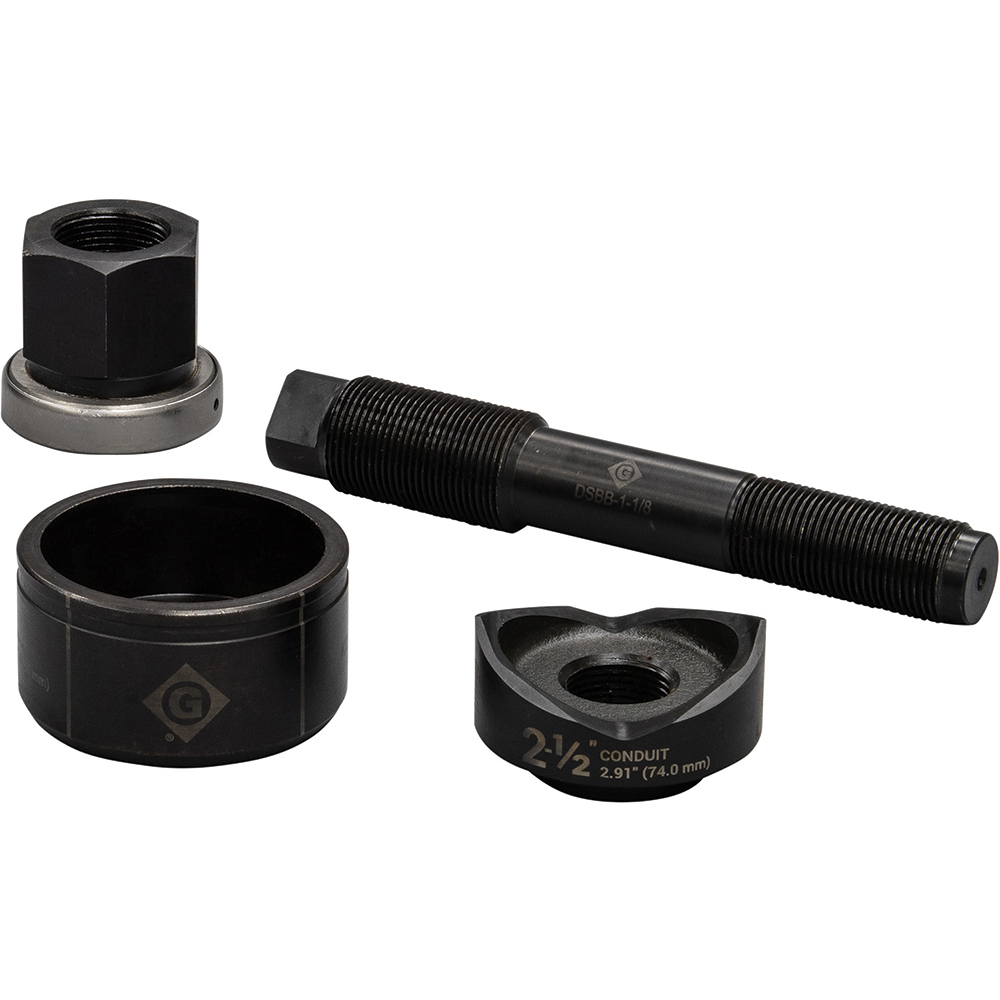 Greenlee Complete Punch Units; Punch Shape: Round; Punch Type: Knockout; Operating Method: Manual; Punch Hole Dia/Width: 74 mm; 2.9100 in; Punch Hole Dia (mm): 74; Punch Hole Dia (Decimal Inch): 2.9100; Punch Hole Width (Decimal Inch): 74 mm; 2.9100 in; Punch Material: Steel - K3BB-2-1/2