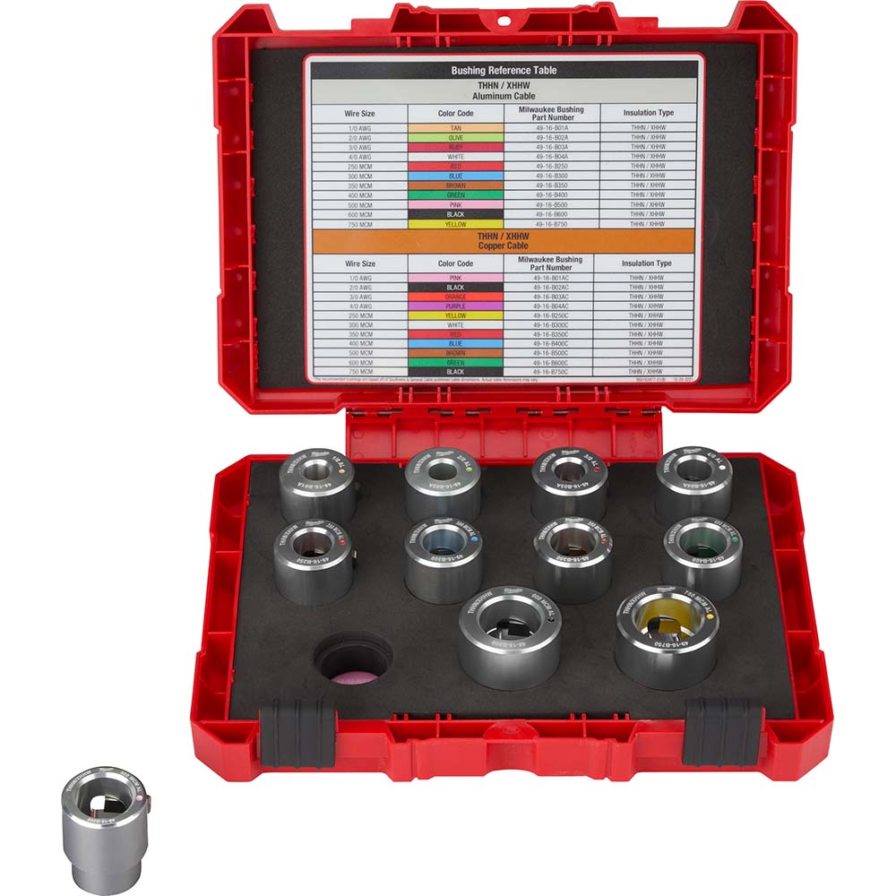 Milwaukee Tool Bushing Kit: 11 Pc, Case, Use on M12 & M18 Cable Stripper - 49-16-BKITA