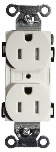 Hubbell Wiring Device-Kellems Straight Blade Duplex Receptacle: NEMA 5-15R, 15 Amps, Self-Grounding - CR15WHITR